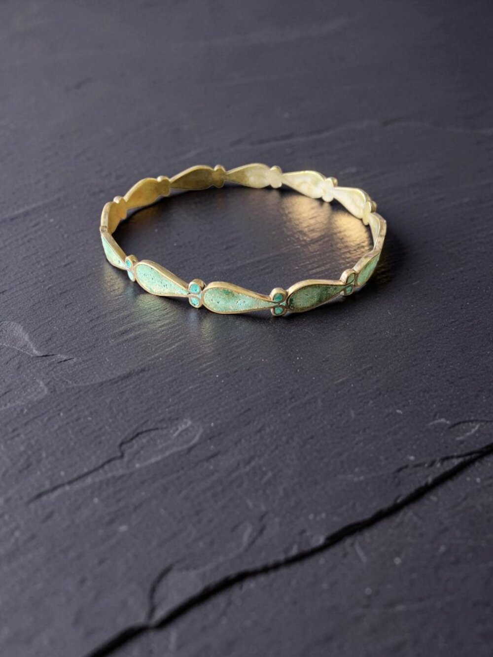 Vintage FK Handcrafted Sterling Silver Turquoise Inlay Bracelet